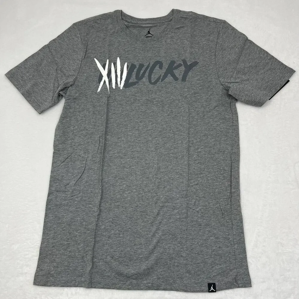 Air Jordan 13 XIII Unlucky Shirt Men Medium Cool Gray Jumpman Short Sleeve New M